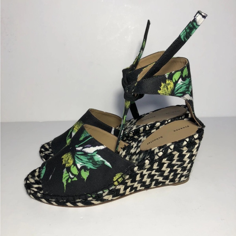 Proenza Schouler Floral Faille Espadrille Tie Wedge Sandals